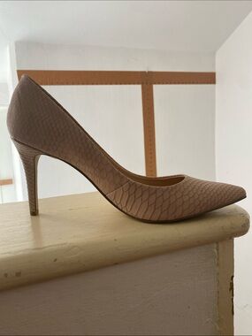 BCBGeneration Nude Taupe Snake-Embossed Pointed Pump
